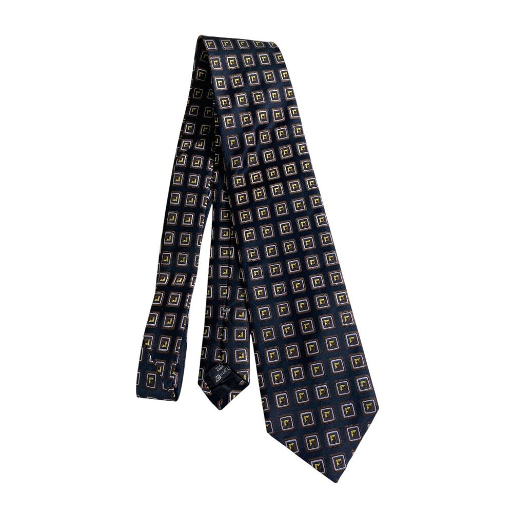 Ermenegildo Zegna Men Silk Tie Geometric Black Yellow Brown Career Office OS